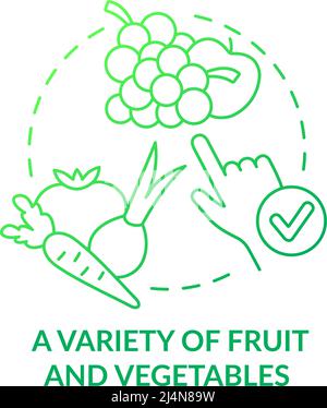 Variety of fruit and vegetables green gradient concept icon Stock Vector