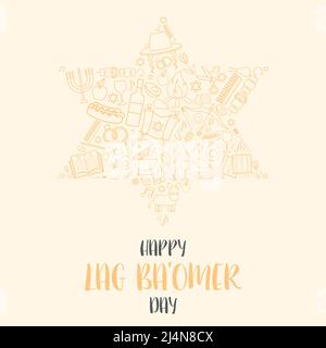 Happy Lag Ba Omer day greeting card concept. Translation for Hebrew text - Happy Lag Ba Omer day. Stock Vector