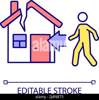 Returning to damaged home RGB color icon Stock Vector