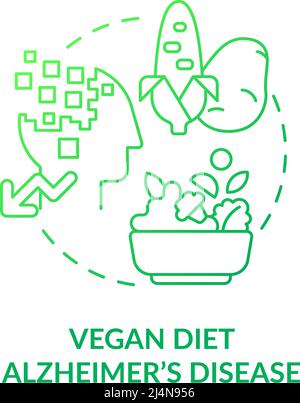 Vegan diet and Alzheimer disease green gradient concept icon Stock Vector