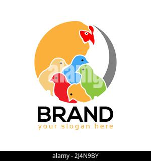 Hen and chicks logo vector. Flat design. Vector Illustration on white background. Stock Vector