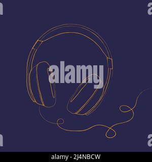 Painted orange headphones on a blue background. Vector Stock Vector