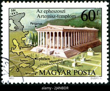 HUNGARY - CIRCA 1980: Postage stamp printed in Hungary, shown Temple of Artemis, Ephesos, circa 1980 Stock Photo