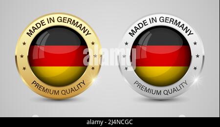 Made in Germany round labels in English and in German languages . Quality  mark vector icon. Perfect for logo design, tags, badges, stickers, emblem,  p Stock Vector Image & Art - Alamy