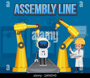 Assembly line concept banner. Cartoon illustration of assembly line ...