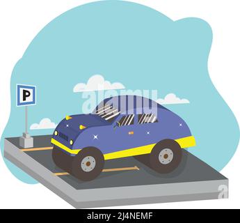 Isolated 3d purple car on a parking slot Vector Stock Vector