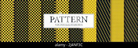 Panoramic patterns 8 pcs set black yellow - Vector illustration Stock Vector