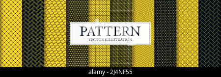Panoramic patterns 8 pcs set black yellow - Vector illustration Stock Vector