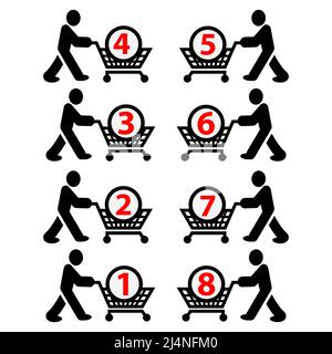 Shopping cart and numbers icon vector. Flat design. Vector Illustration of number of requests. Stock Vector