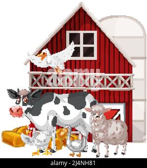 Farming theme with many animals illustration Stock Vector
