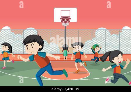 Kids playing red light green light game illustration Stock Vector