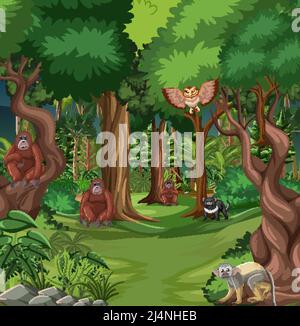 Forest scene with various wild animals illustration Stock Vector Image ...