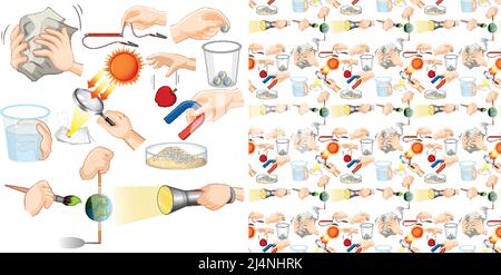 Seamless background with science equipments illustration Stock Vector