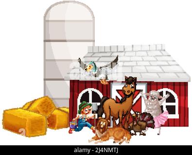 Farming theme with many animals illustration Stock Vector