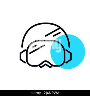 Skiing and snowboarding goggles and helmet. Extreme snow sport protective gear. Pixel perfect, editable stroke geometric icon Stock Vector