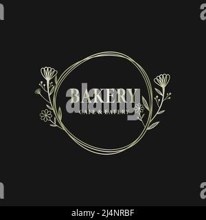 Gold flower abstract linear logo, company name in circle. Logo for beauty, health, personal care, flower business, natural and organic bakery that is Stock Vector