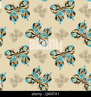 Butterfly pattern steampunk seamless. Hand drawn doodle. Vector illustration Stock Vector