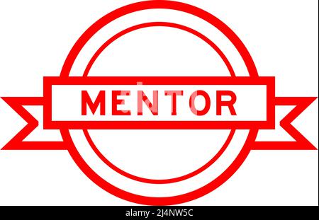 Vintage red color round label banner with word mentor on white background Stock Vector