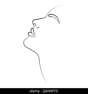 Girl. The face is a line and colored spots. Abstract poster with minimal female face. The style of drawing a single line. Stock Vector