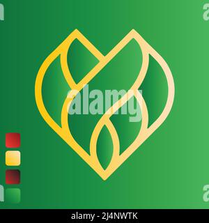 Yellow, red and green gradients heart on a green isolated background. Vector illustration. Stock Vector