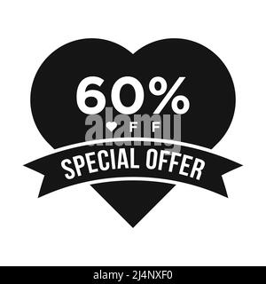 60% OFF Sale Discount Promotion Banner. Special Offer, Event, Valentine Day Sale, Holiday Discount Tag Vector Template Stock Vector