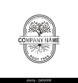 Vintage illustration of oak silhouette tree logo, vintage-style creeper Stock Vector