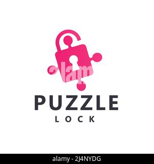 Pink Puzzle Key Logo Icon template design,Vector illustration. Stock Vector