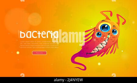Bacteria poster with cute germ character on green background. Vector ...