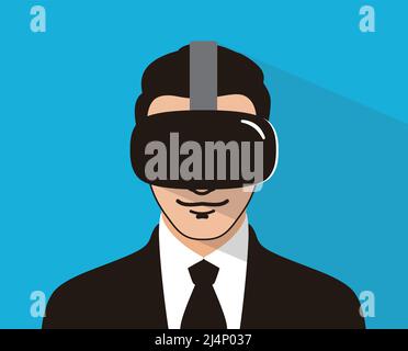 Man wearing Virtual reality glasses. front view, playing games, vector illustration Stock Vector