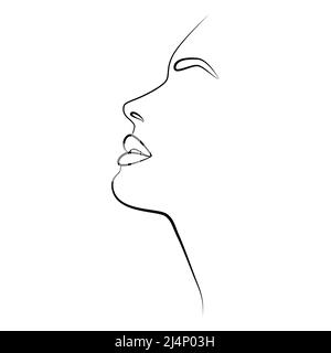 A woman's face. One line drawing the face and hair. Abstract female portrait. The modern art of minimalism. Stock Vector