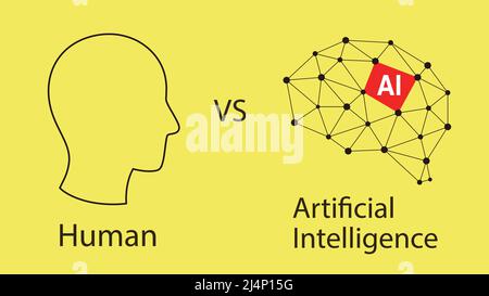 Human versus artificial intelligence concept, vector illustration Stock Vector