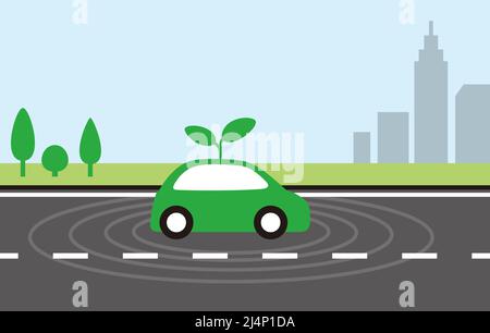 Green electric self-driving car Stock Vector