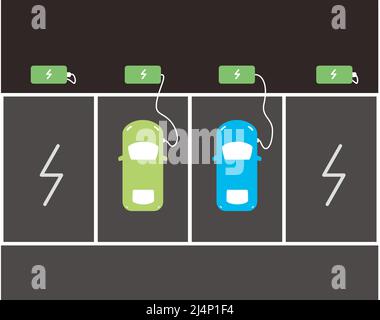 charging station with electric car, top view, vector icon Stock Vector