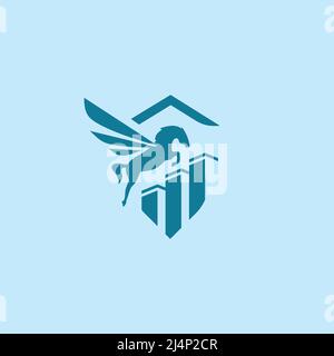Pegasus Logo Design Inspiration - Premium and Exclusive city or real estate - Isolated vector Illustration on blue background - Creative logo, icon, s Stock Vector