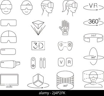 Virtual reality line icon set. vector illustrator Stock Vector