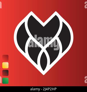 Yellow, red and green gradients heart on a green isolated background. Vector illustration. Stock Vector