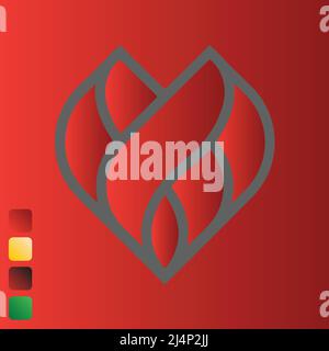 Yellow, red and green gradients heart on a green isolated background. Vector illustration. Stock Vector