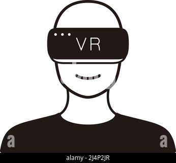 Man wearing Virtual reality glasses. front view, playing games, vector illustration Stock Vector