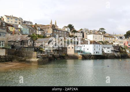 Panorama of Cornish town Fowey as seen from Polruan, Cornwall, UK Stock Photo
