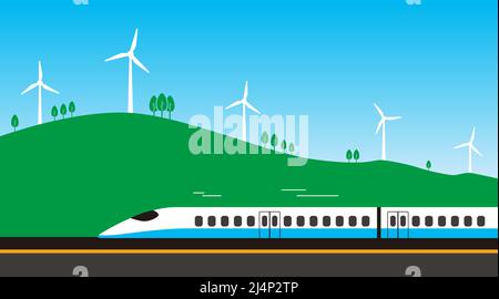 High-speed rail travel on the road, wind generator Stock Vector