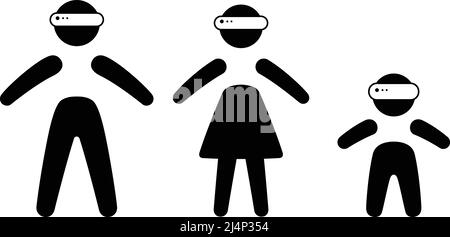 Minimal Metaverse icon Design. Family members wearing VR glasses Stock Vector