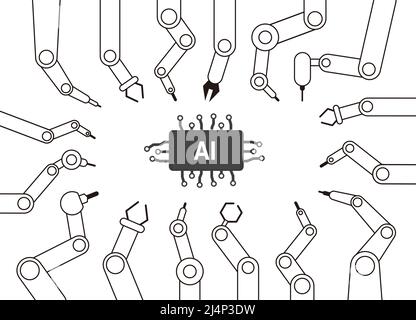 Robot machine arms focus on the Artificial Intelligence, vector illustration Stock Vector