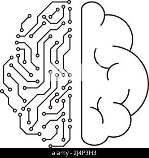 Half human brain and half circuit board, Artificial intelligence of digital concept Stock Vector