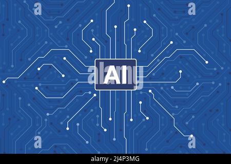 Microchip in the circuit board, Artificial intelligence concept. vector illustration Stock Vector