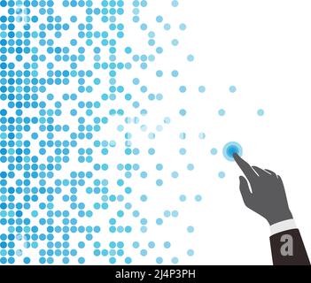 Digital background, Pattern of QR code, polka dots. finger touching the screen Stock Vector