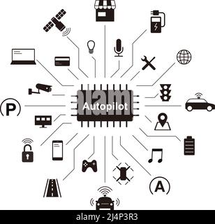 self-driving car icons, vector illustration Stock Vector