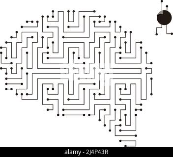 circuit board, maze and brain, Artificial intelligence concept. vector illustration Stock Vector