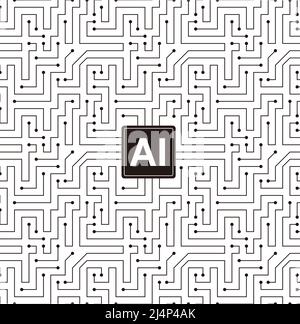 Microchip in the circuit board, Artificial intelligence concept. vector illustration Stock Vector