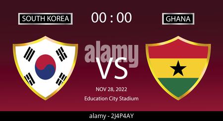 FIFA world cup Qatar 2022. Group stage matches. South Korea vs Ghana. Match 30. Vector Illustration. eps 10 Stock Vector