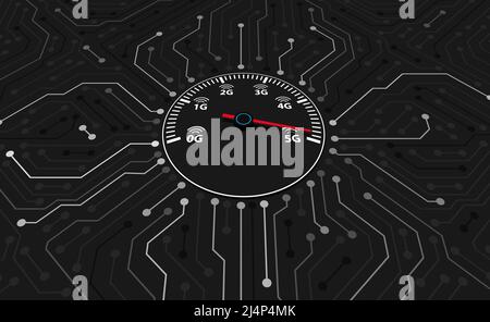 Speed instrument, 5G 5th generation mobile network wireless speed Stock Vector